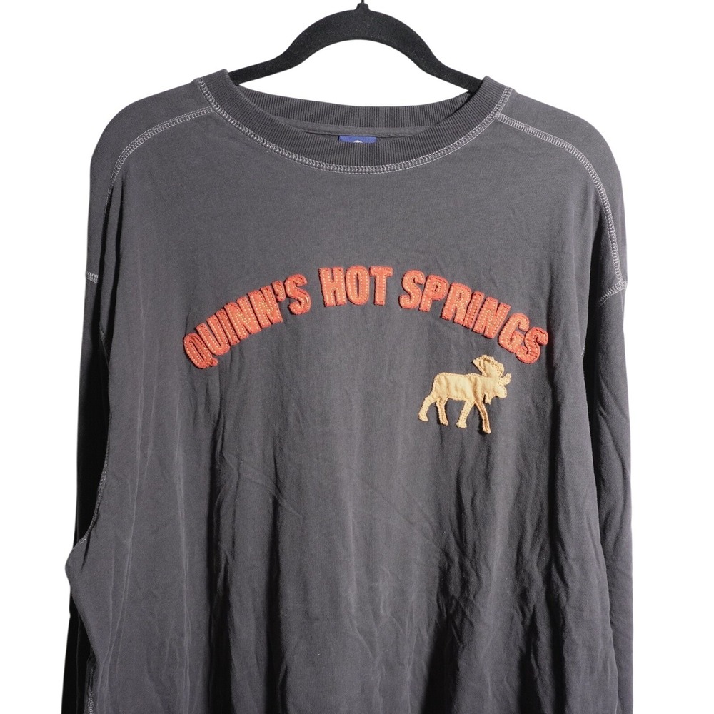 VTG Y2K Moose Spellout‎ T Shirt Mens XXL Charcoal Gray Cotton Long Sleeve Crew